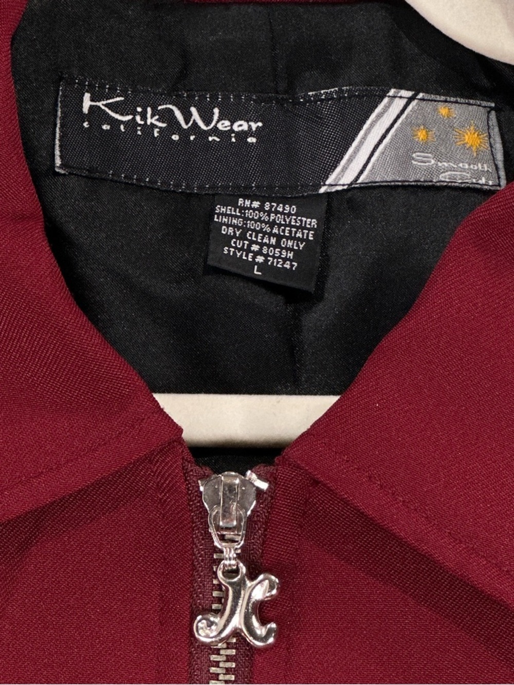 KikWear Smooth Cut Mechanic Jacket Vintage Full Zip Polyester Burgundy L - Picture 8 of 10